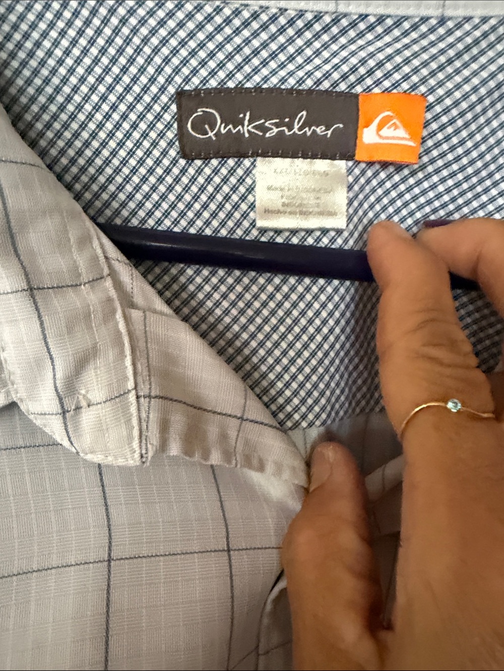 Quiksilver Men’s Pale Blue Grid Short-Sleeve Button-Up Shirt - Picture 3 of 6